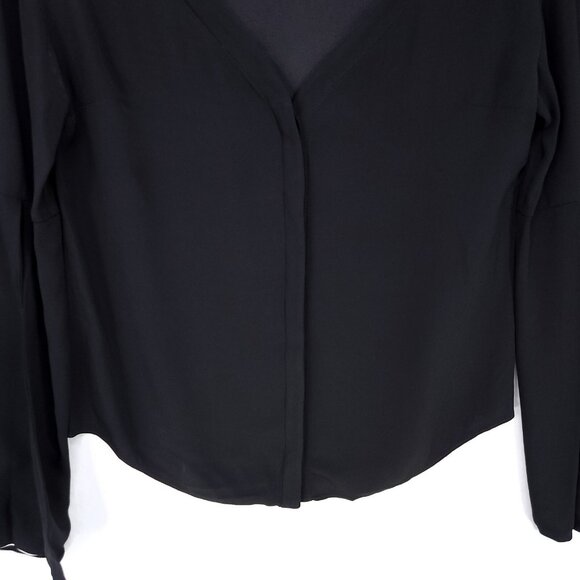 Alexis Blouse Size XS Boxy Fit Black Button Up Bell Slit Sleeve Top Vneck Collar - Picture 4 of 13